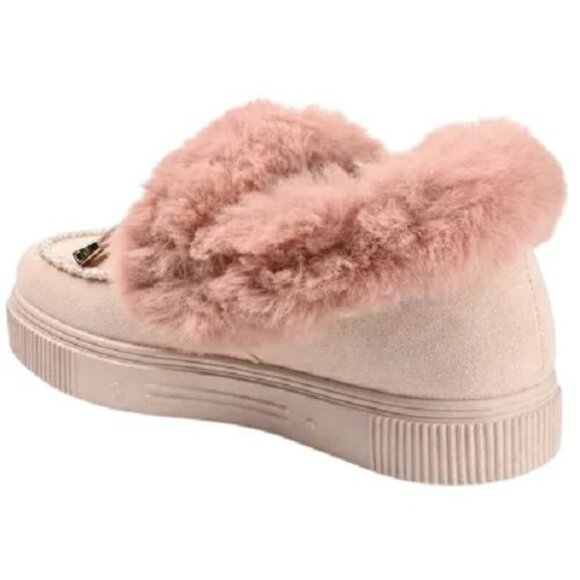 Journee Collection Midnight Faux Fur Trim Bow Tie Detail Moccasins Beige SZ 7.5 - Picture 7 of 10